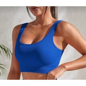 Women's Ribbed Support Sport Bra Sleeveless Blue Size Large NWOT
